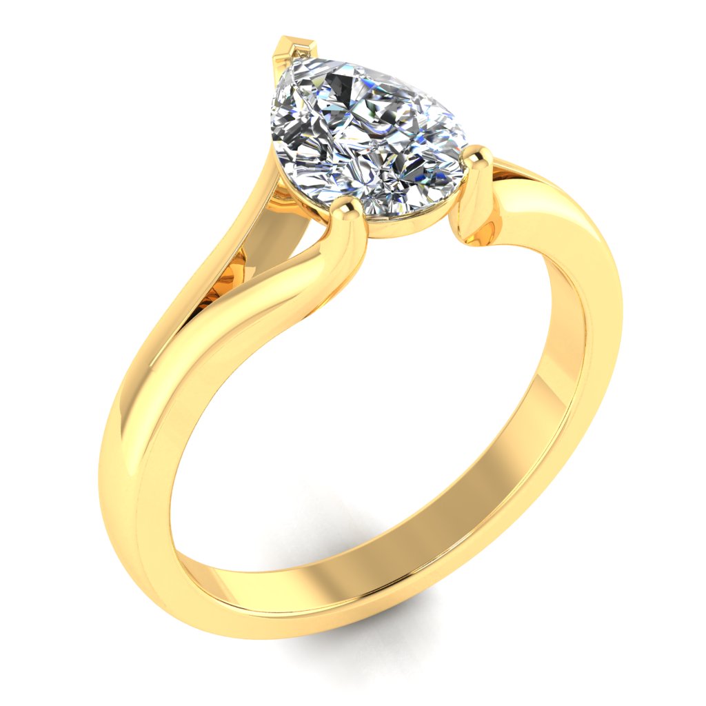 Pear Solitaire Yellow Gold Ring, Raised Split | SMA