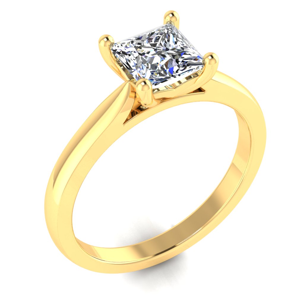 Princess Solitaire Yellow Gold Ring, Cathedral Basket | LGP
