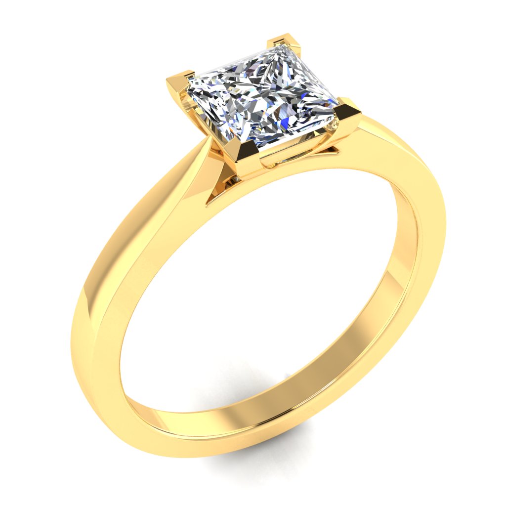 Princess Solitaire Yellow Gold Ring, Cathedral V-Shaped | LGP