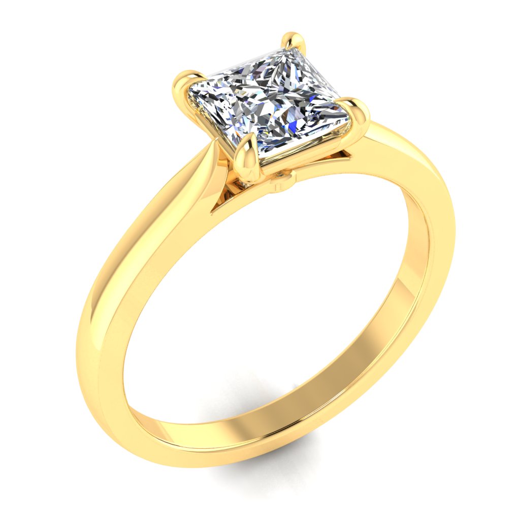 Princess Solitaire Yellow Gold Ring, Pinched Cathedral | LGP