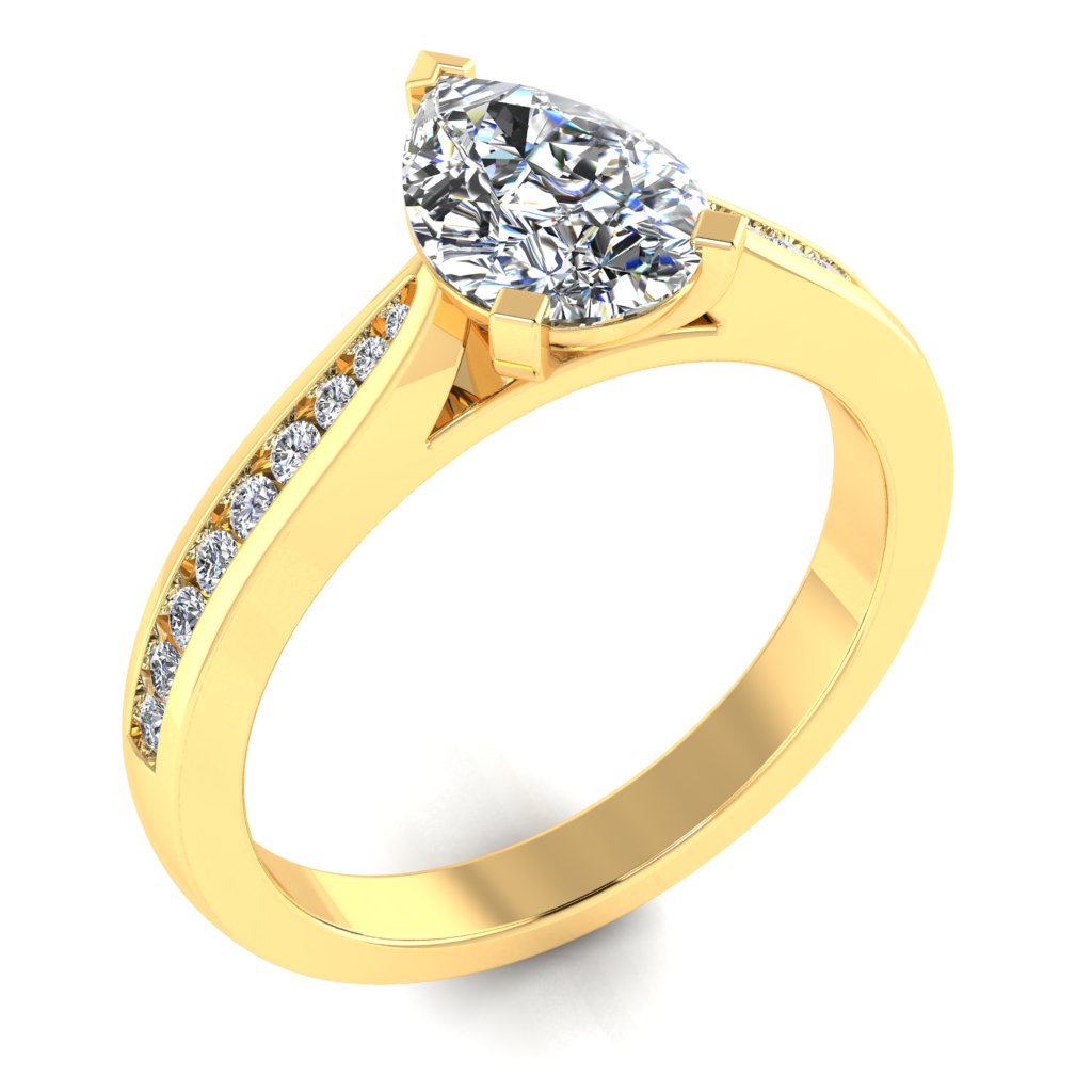 Pear Diamond Yellow Gold Ring, Channel Shoulder Set | LGA RX4155