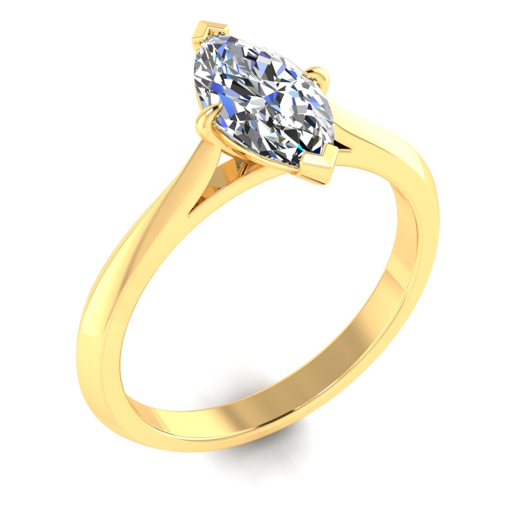 Marquise Solitaire Yellow Gold Ring, Knife Edge | SMM