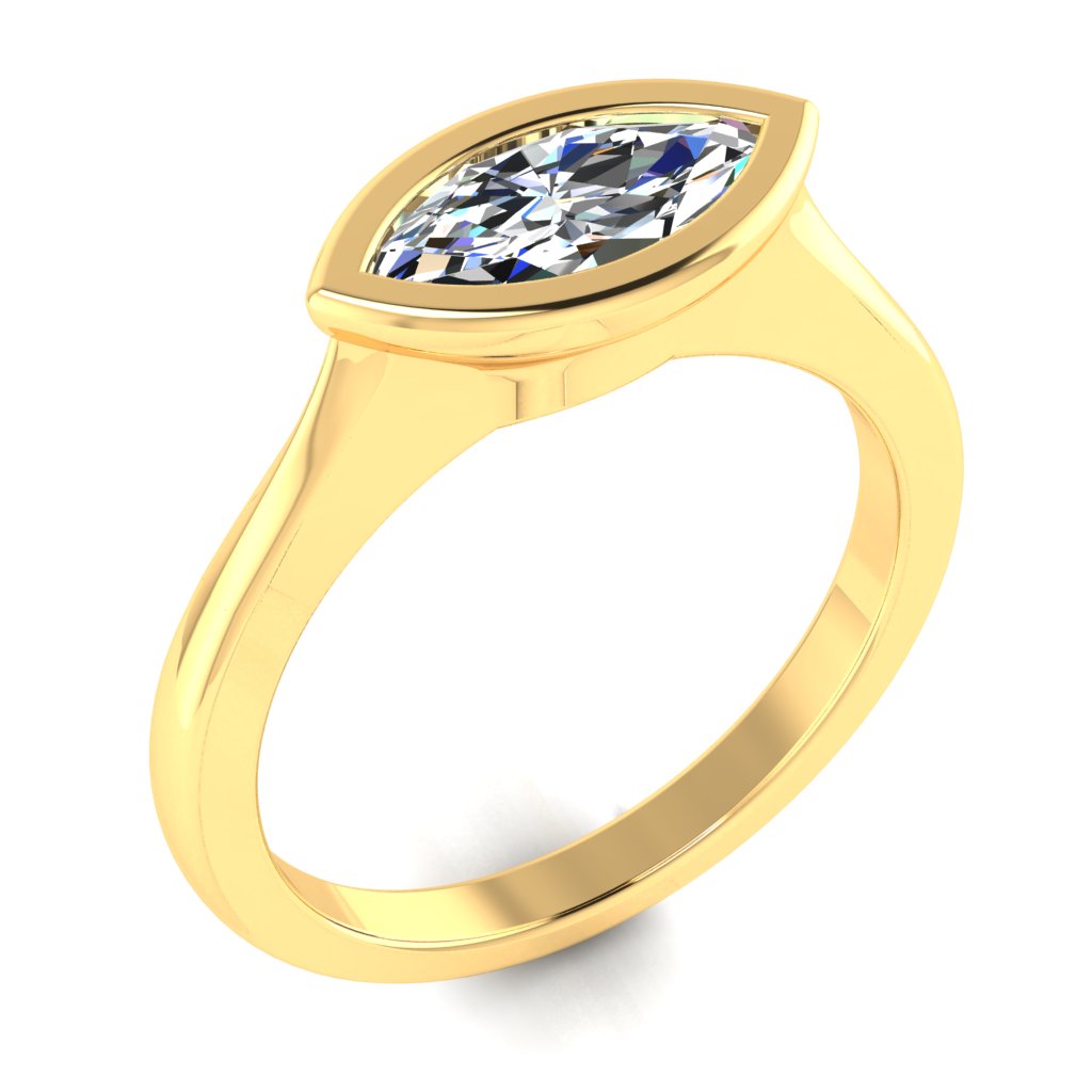 Landscape Marquise Solitaire Yellow Gold Ring, Bevel Set | LGM
