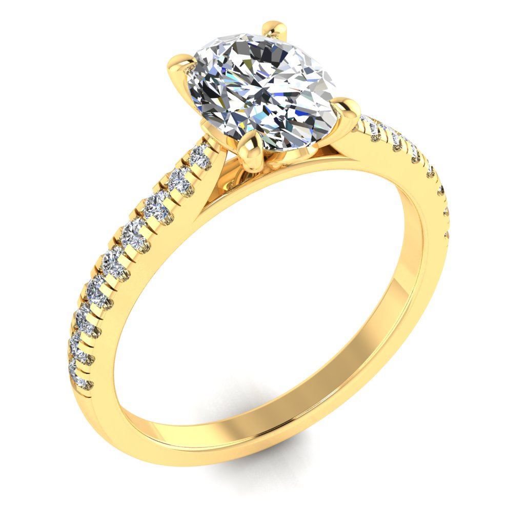 Oval Diamond Yellow Gold Ring, Micro Shoulder Set Lotus Head | LGO RX7670
