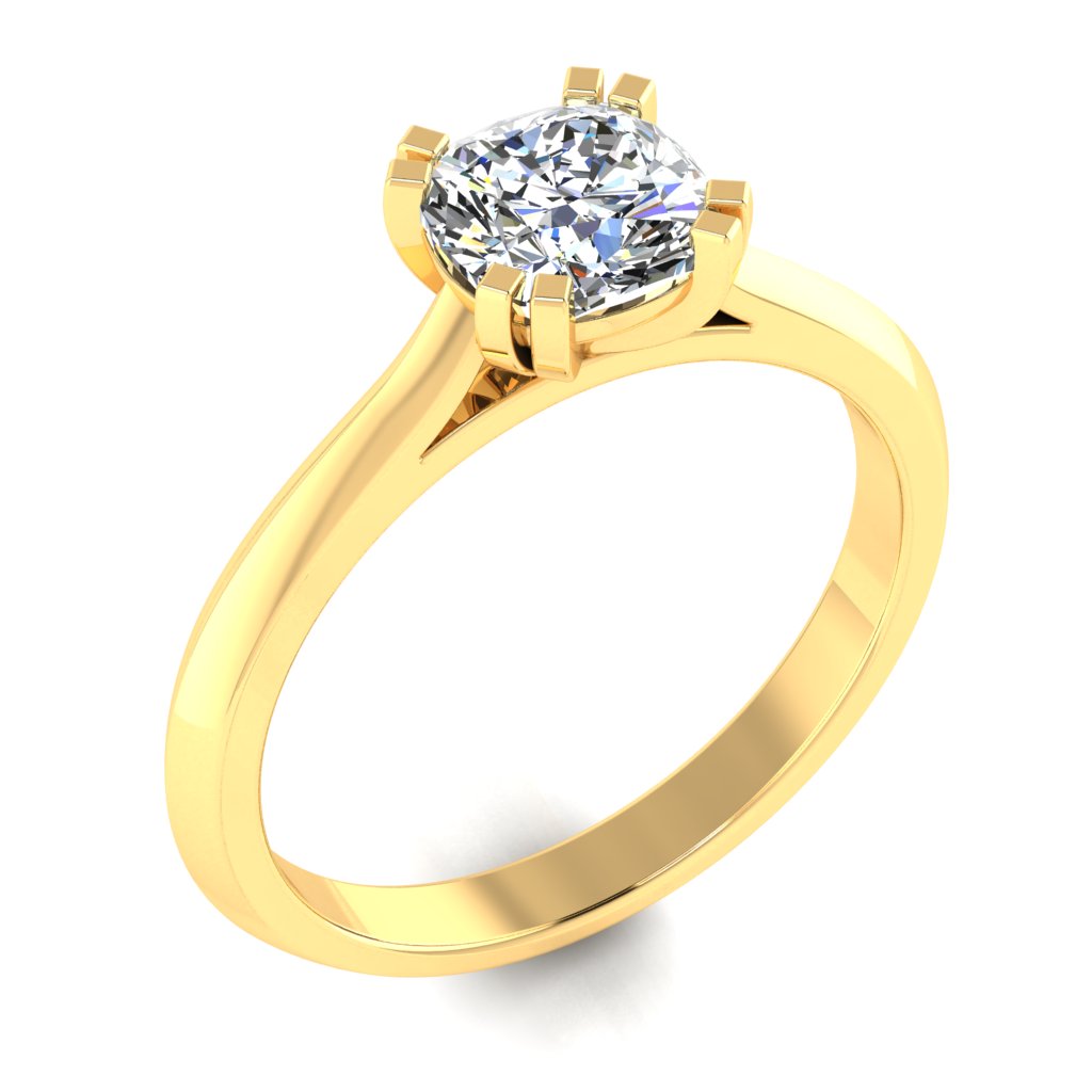 Cushion Solitaire Yellow Gold Ring, Knife Edge | LGC
