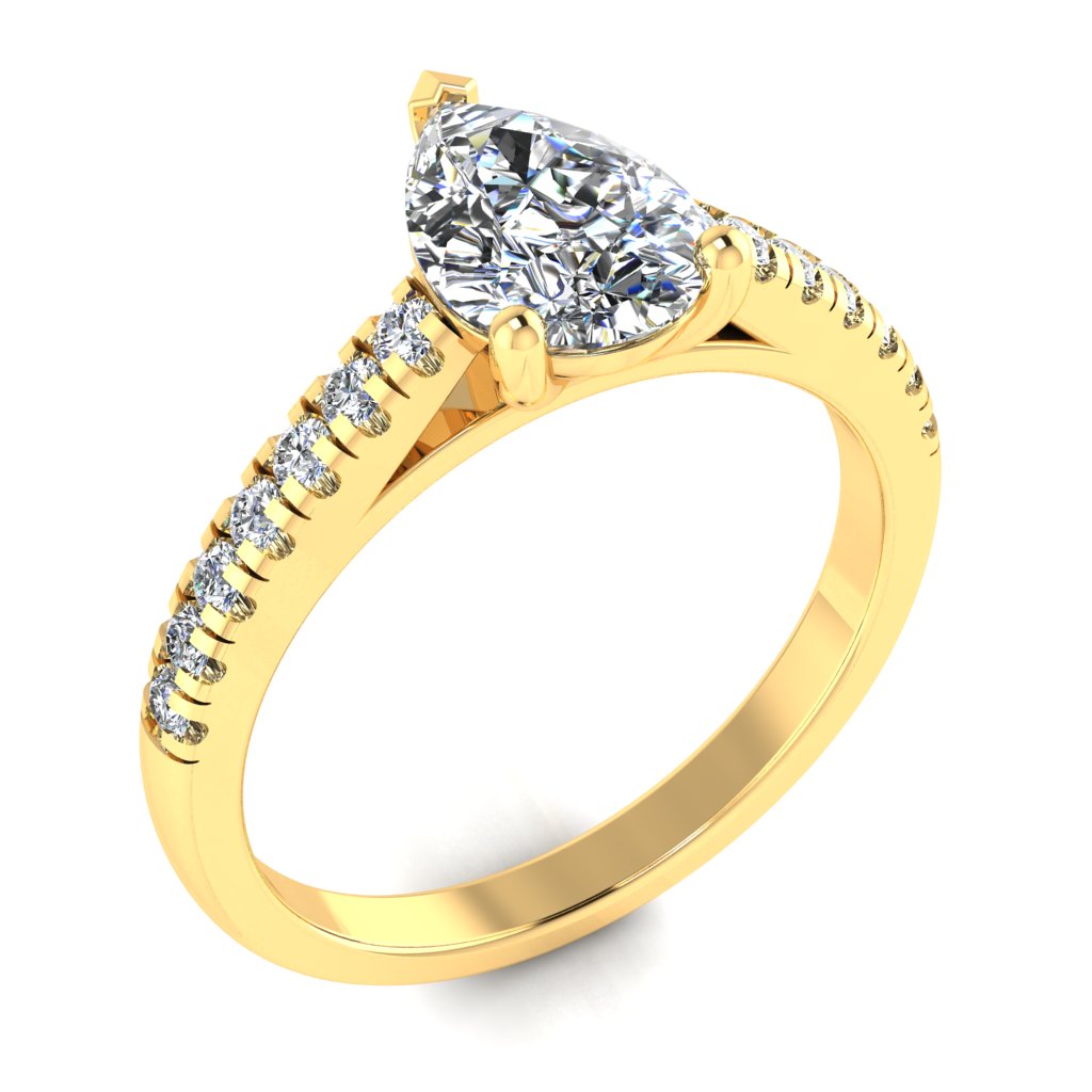 Pear Cut Diamond & Yellow Gold Shoulder Set Straight Ring | LGA