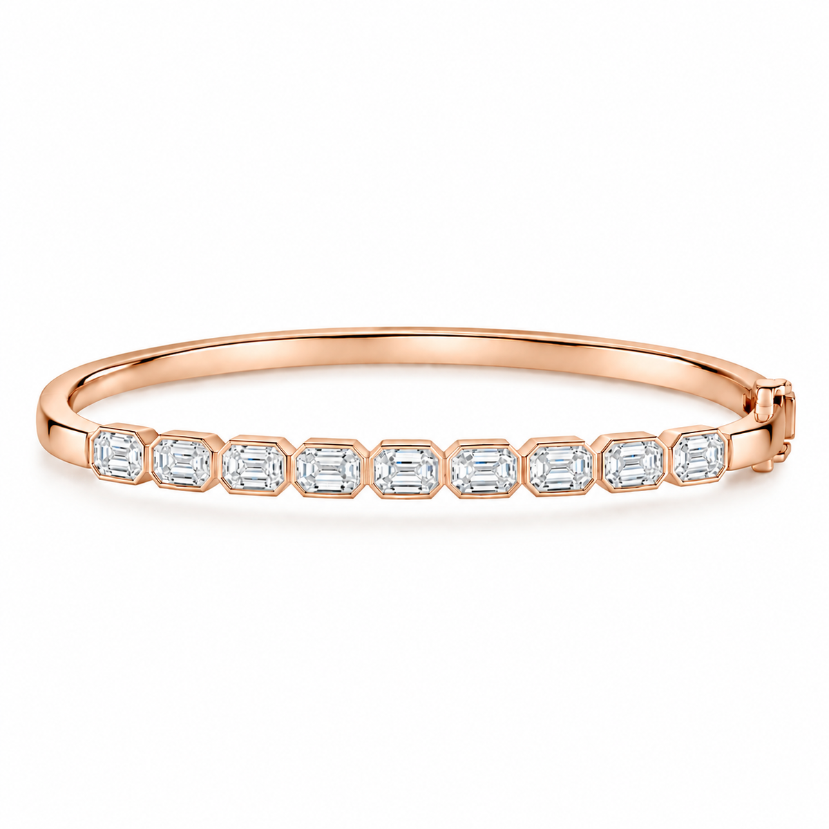 Emerald Cut Diamond Bangle | Hinge & Clasp Bezel Set | BG1002