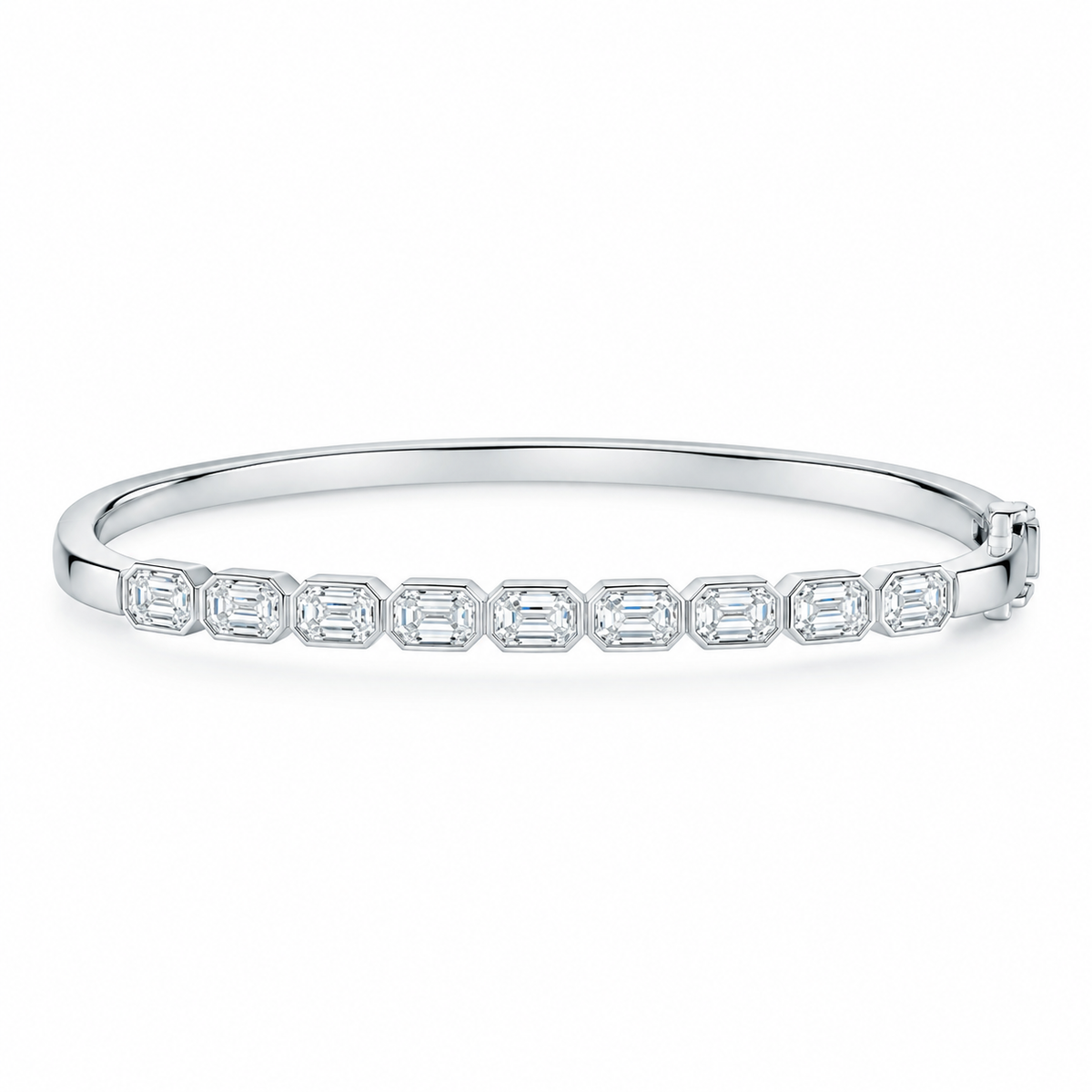 Emerald Cut Diamond Bangle | Hinge & Clasp Bezel Set | BG1002