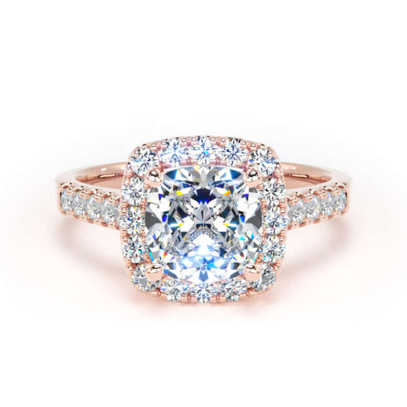 Cushion Diamond Engagement Ring, Diamond Shoulder Halo | CHS01