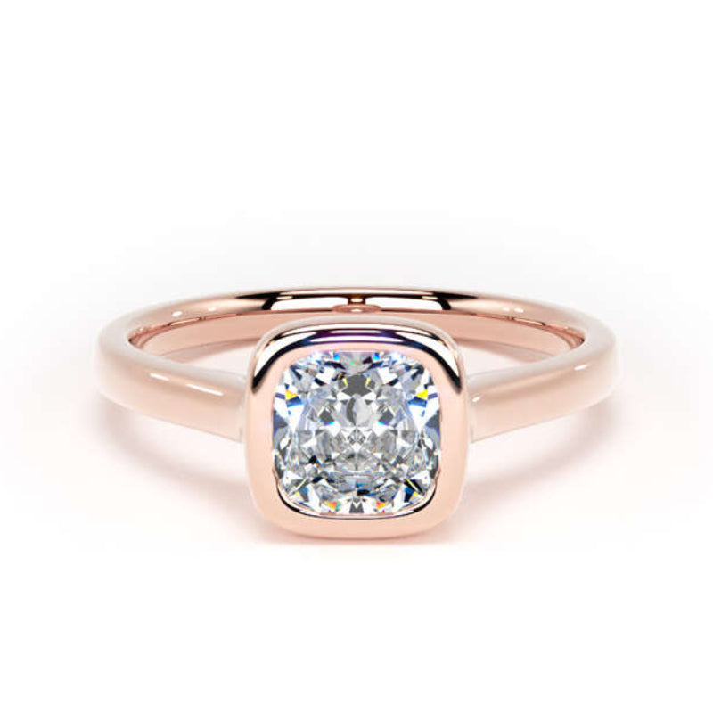 Cushion Solitaire Rose Gold Ring, Bezel Set | SMC CPP02