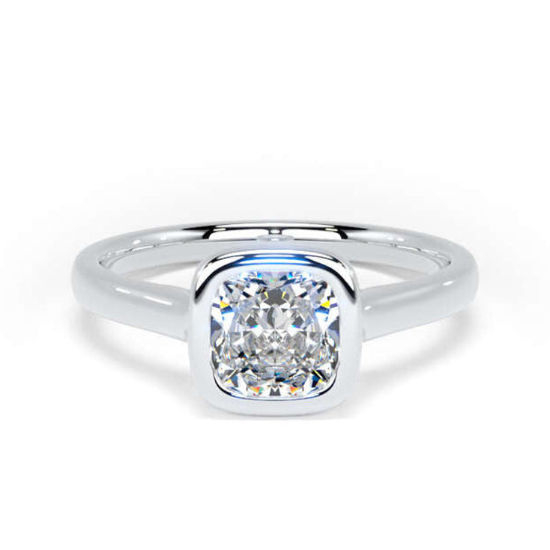 Cushion Diamond Engagment Ring, Bezel Set Solitaire | CPP02