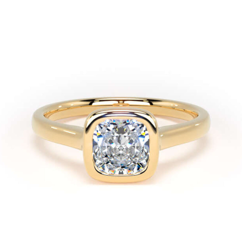 Cushion Diamond Engagment Ring, Bezel Set Solitaire | CPP02