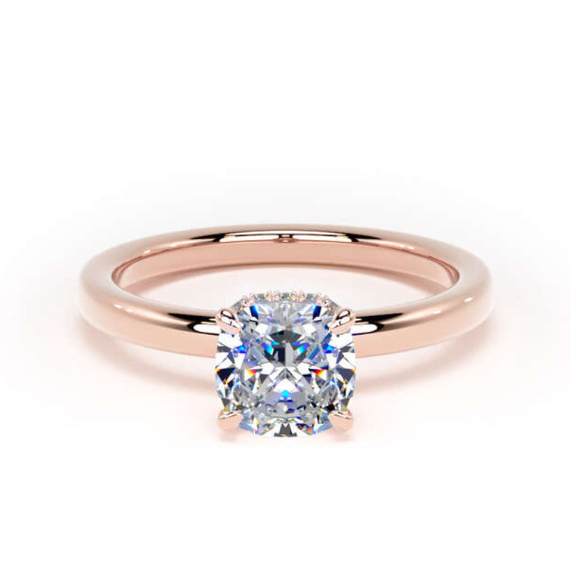Cushion Diamond Engagement Ring, Plain Band Hidden Halo | CPS01