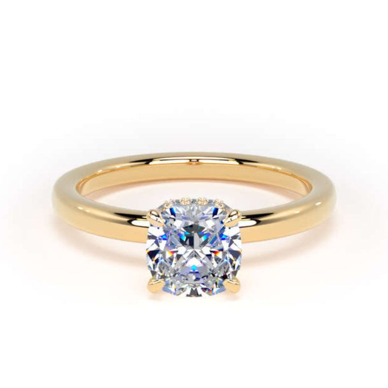 Cushion Diamond Engagement Ring, Plain Band Hidden Halo | CPS01