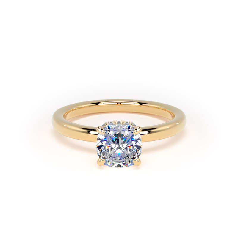 Round Hidden Halo Yellow Gold Ring, Plain Band | LGR CPS01