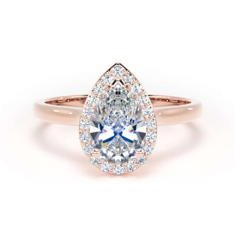 Pear Diamond Engagement Ring, Plain Band Halo | DHP01