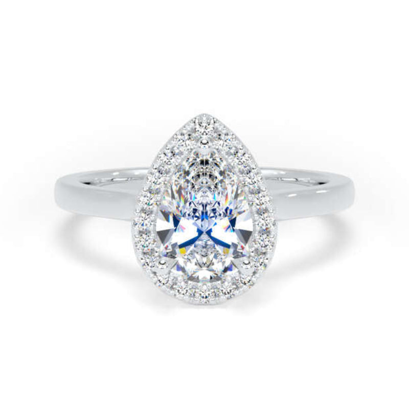 Pear Diamond Engagement Ring, Plain Band Peekaboo Halo | DHP02
