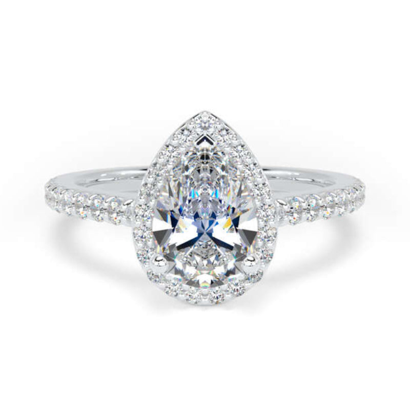 Pear Diamond Engagement Ring, Diamond Band Halo | DHW01