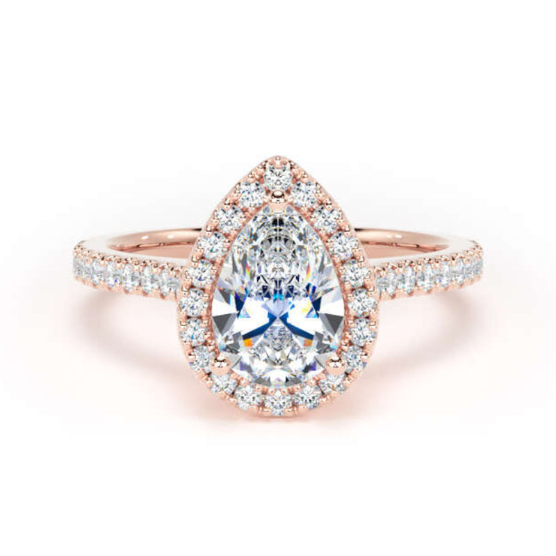 Pear Diamond Engagement Ring, Diamond Band Peekaboo Halo | DHW02