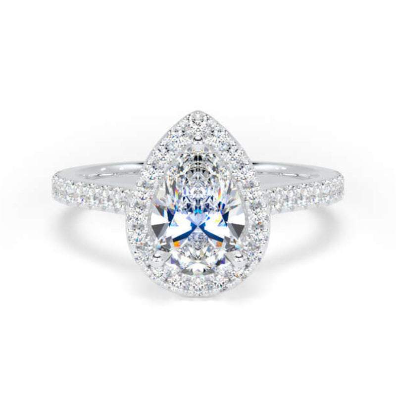 Pear Diamond Engagement Ring, Diamond Band Peekaboo Halo | DHW02