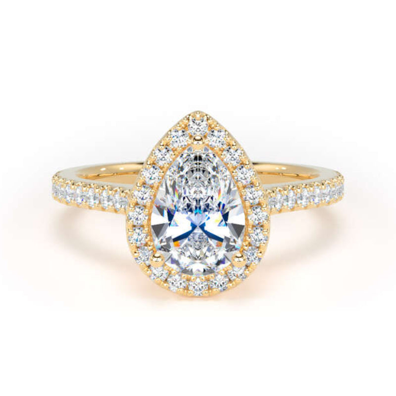 Pear Diamond Engagement Ring, Diamond Band Peekaboo Halo | DHW02