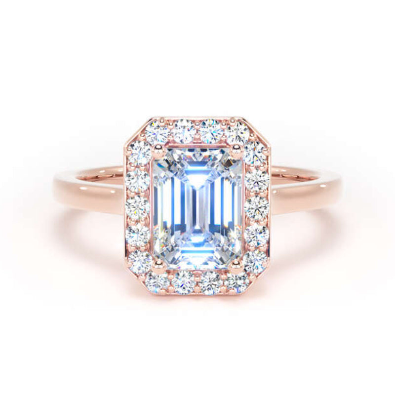 Emerald Cut Diamond Engagement Ring, Plain Band Halo | EHP01