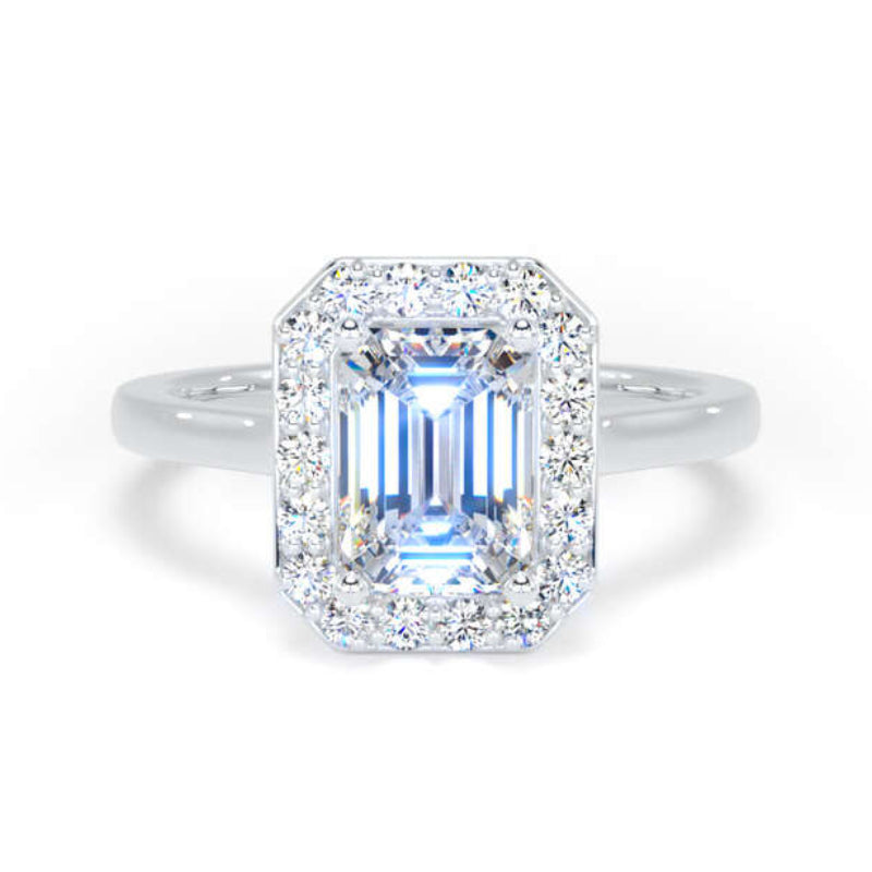 Emerald Cut Diamond Engagement Ring, Plain Band Halo | EHP01