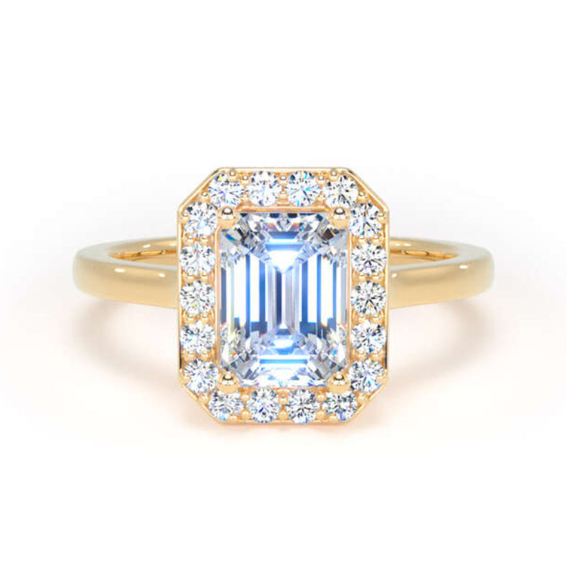 Emerald Cut Diamond Engagement Ring, Plain Band Halo | EHP01