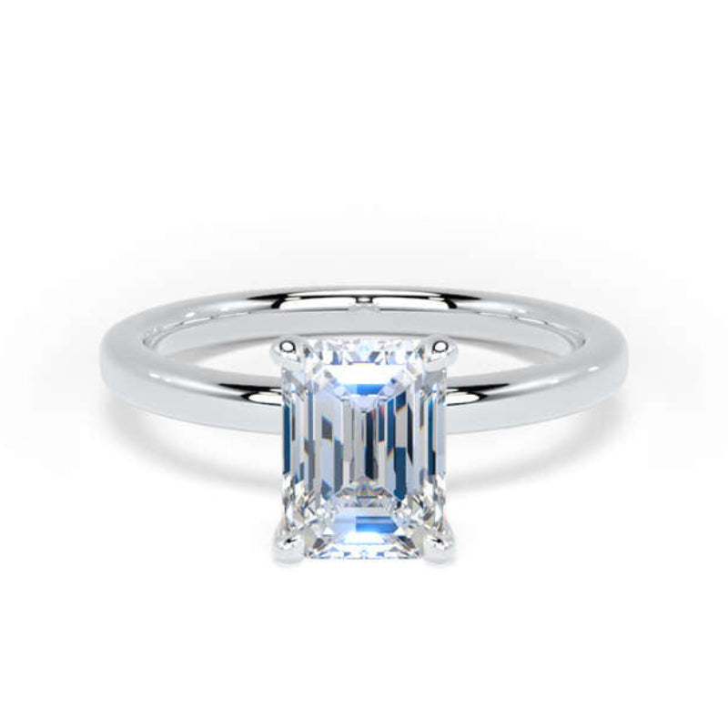 Emerald Diamond White Gold Engagement Ring, Floating Head Solitaire | EPP03-50