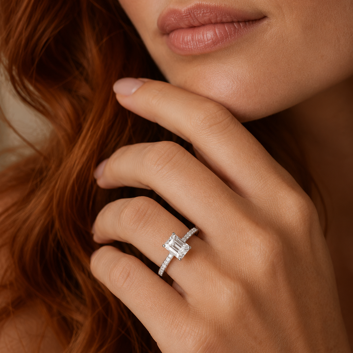 Emerald Cut Engagement Ring, Channel Shoulder Set | ESC01