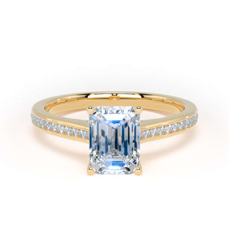 Emerald Cut Engagement Ring, Channel Shoulder Set | ESC01 SME