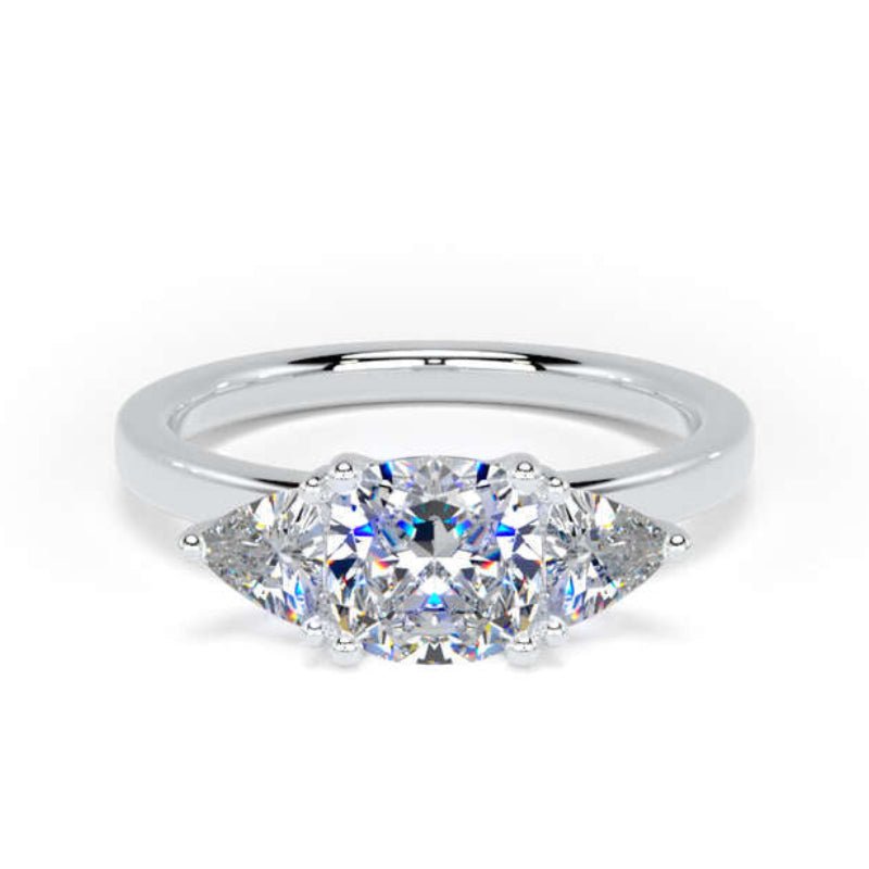 Cushion Diamond Platinum Trilogy Ring, Trillion Claw Set | LGC M3C01
