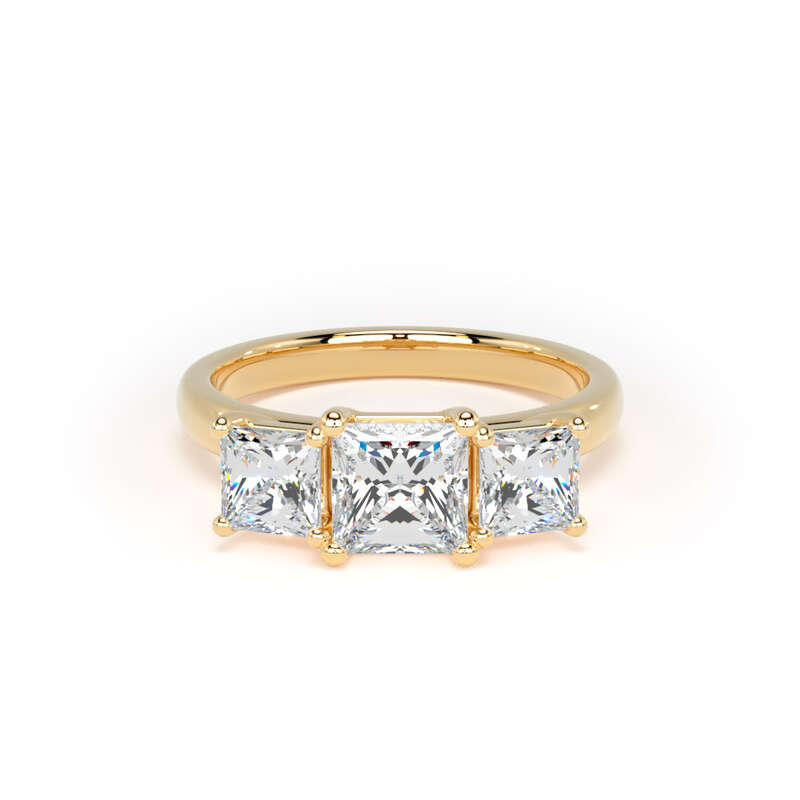 Princess Diamond Yellow Gold Ring, Floating Head Trilogy | LGP M3P02