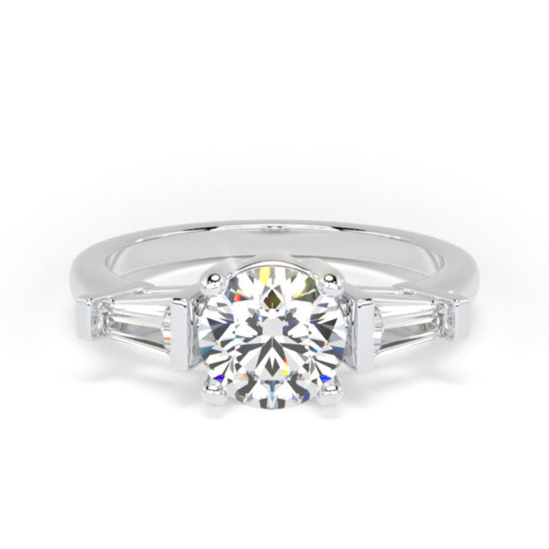Round & Tapered Baguette Diamond Engagement Ring, Trilogy | M3R04