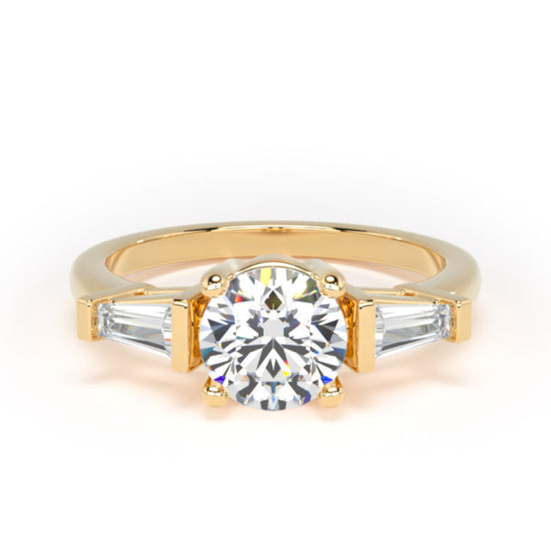 Round & Tapered Baguette Diamond Engagement Ring, Trilogy | M3R04
