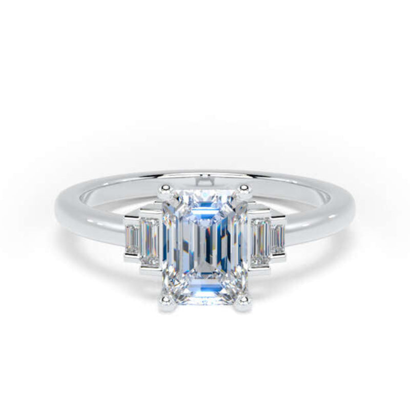 Emerald & Baguette Diamond Engagement Ring, 5 Stone | M5E01