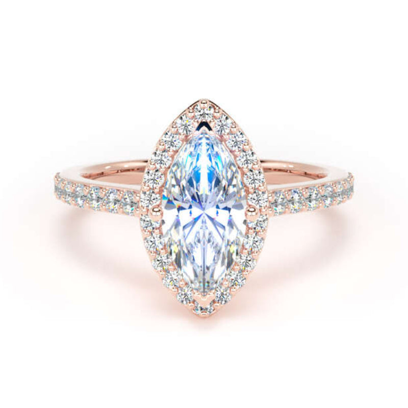 Marquise Diamond Engagement Ring, Shoulder Set Halo | MHW01