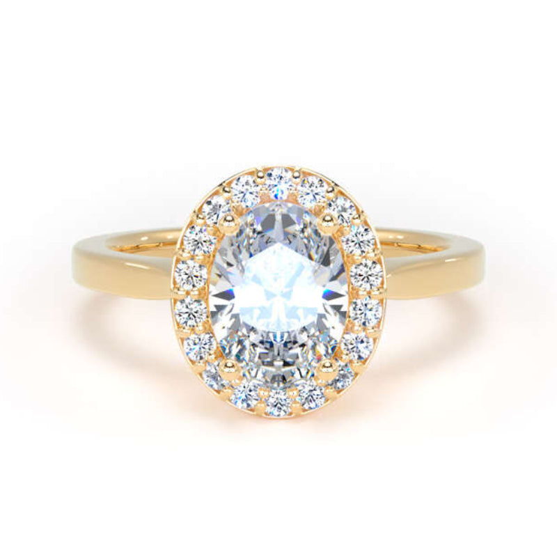 Oval Diamond Engagement Ring, Plain Band Halo | OHP01