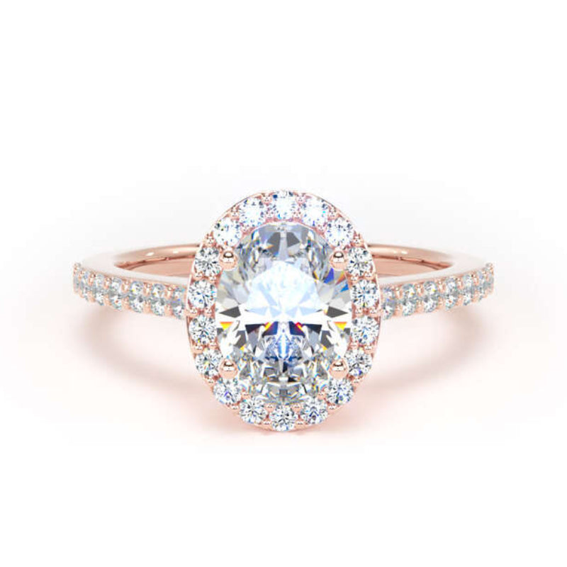 Oval Diamond Engagement Ring, Shoulder Set Halo | OHW01