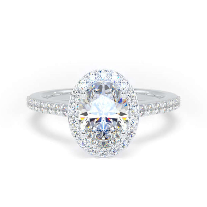 Oval Diamond Engagement Ring, Shoulder Set Halo | OHW01