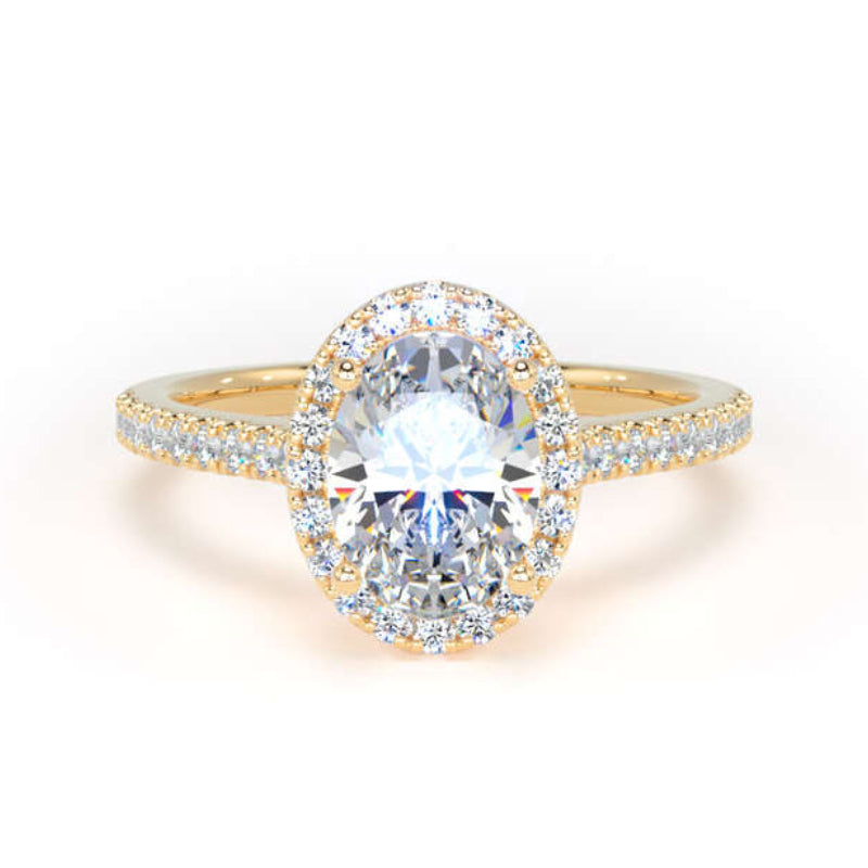 Oval Diamond Engagement Ring, Shoulder Set Halo | OHW03