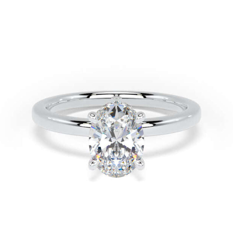 Oval Diamond White Gold Ring, Plain Band Hidden Halo | LGO OPS02
