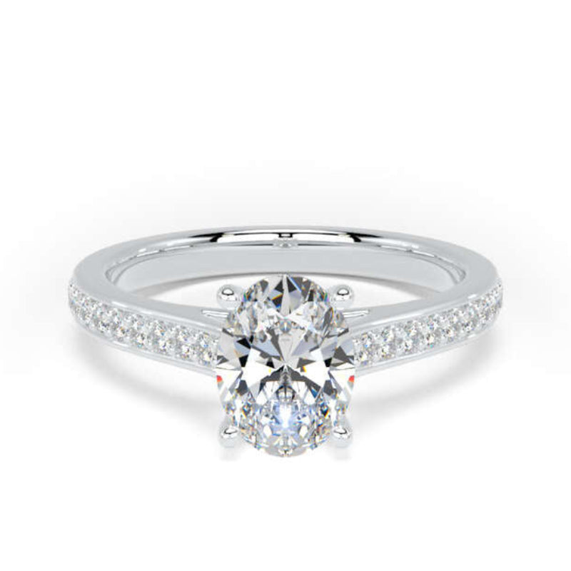 Oval Shoulder Set White Gold Ring | OSG01 SMO