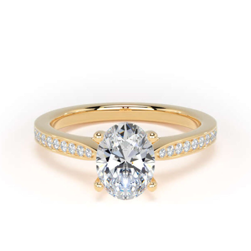 Oval Shoulder Set Yellow Gold Ring, Pinched | OSG02 SMO