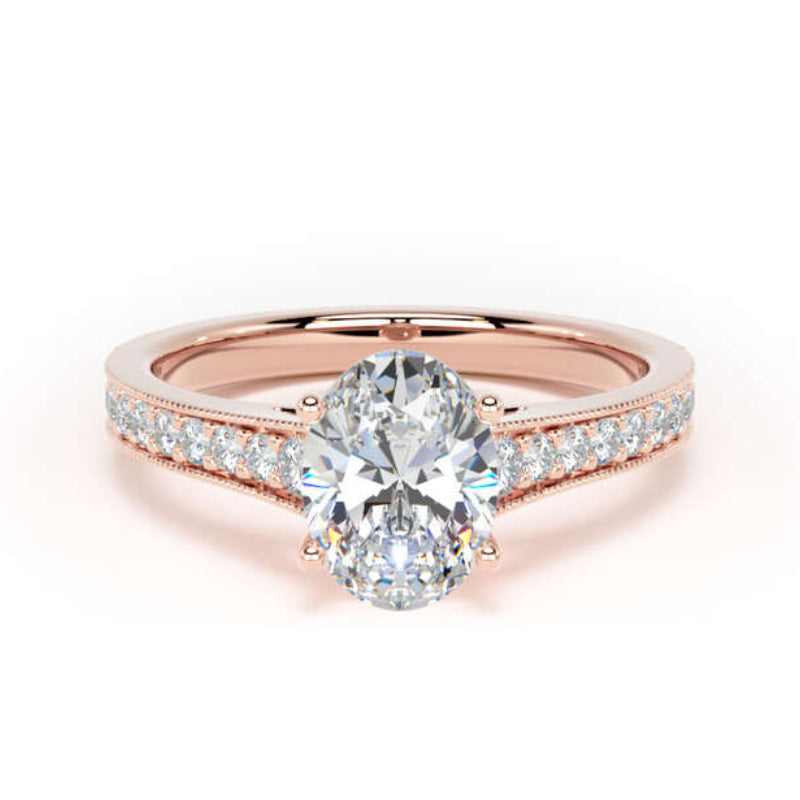 Oval Shoulder Set Rose Gold Ring, Tapered | OSM01 SMO
