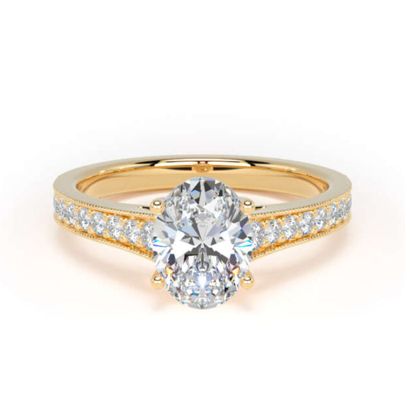 Oval Diamond Grain Shoulder Set Ring, Tapered | OSM01