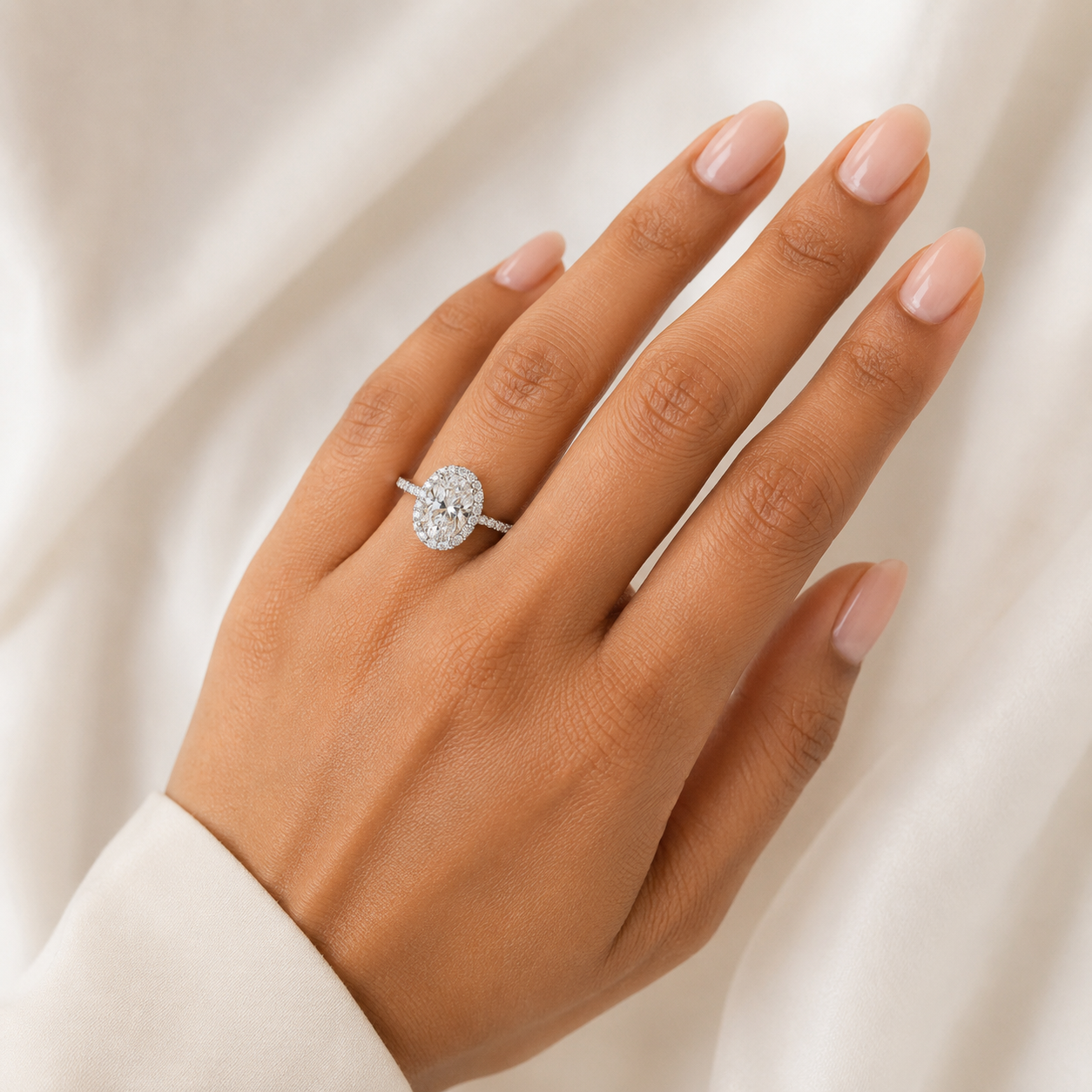 Oval Diamond Engagement Ring, Shoulder Set Halo | OHW03