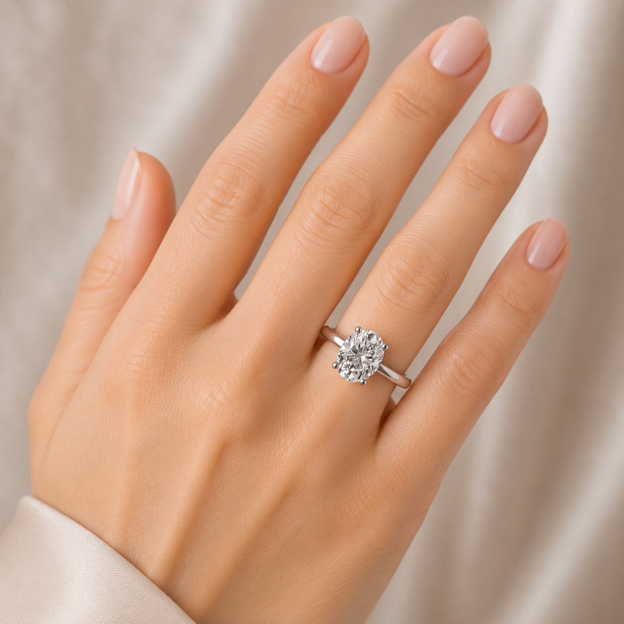 Oval Diamond Engagement Ring, Raised Peg Head Solitaire