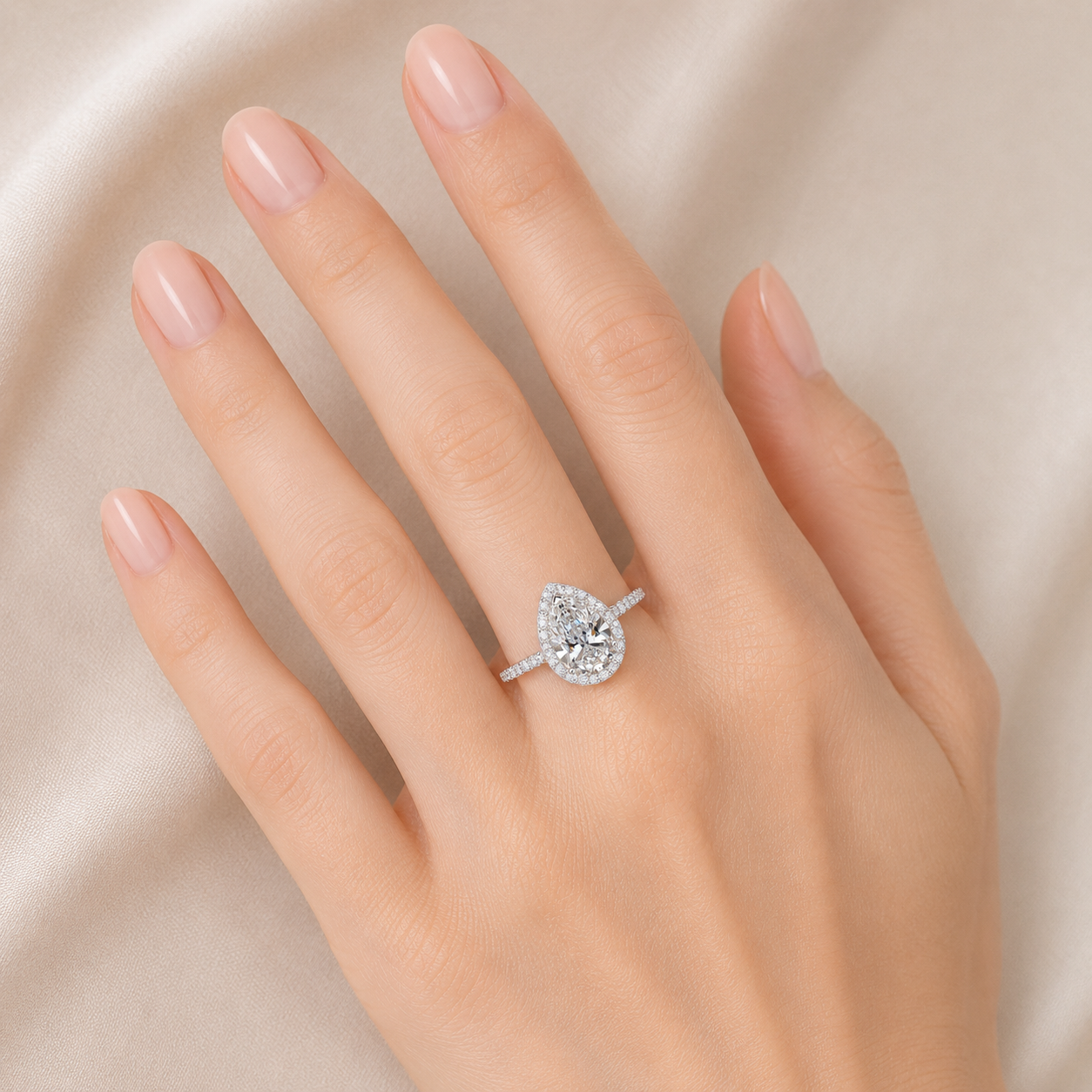 Pear Diamond Engagement Ring, Diamond Band Halo | DHW01