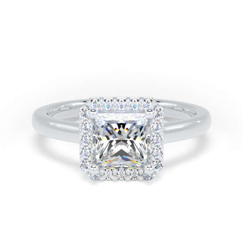 Princess Diamond Engagement Ring Plain Shoulder Halo | PHP01